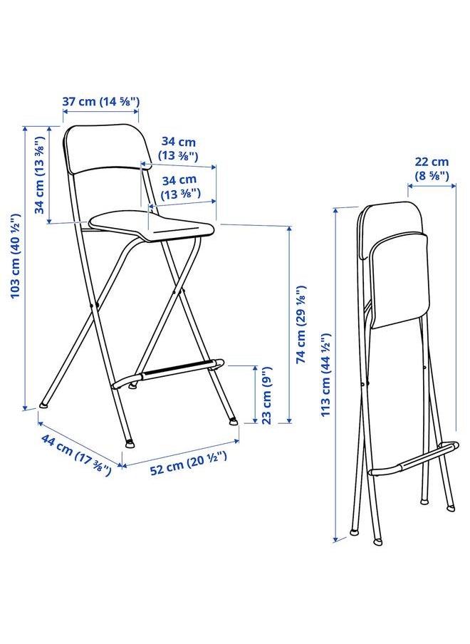 erorex - Bar stool with backrest, foldable, black/black, 74 cm - Image 1