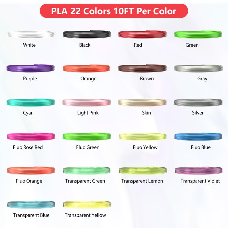 3Dgenius 22 Colors 3D Pen Filament 1.75mm PLA, Each Color 10 Feet, Total 220 Feet 3D Pen Filament Refills 3D Printing Pen Refills with High-Precision Diameter Not Compatible with 3Doodler Pen - Image 3