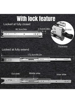 HLC HLC Heavy Duty Locking Drawer Slides 34 Inch 1 Pair Full Extension Drawer Slides with Lock 250 lb Load Capacity 3-Fold Full Extension Side Mount Ball Bearing Industrial Locking Rail 34" Silver  - Image 2