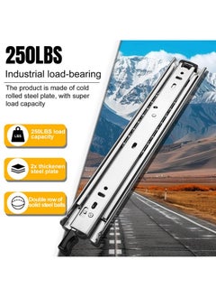 HLC HLC Heavy Duty Locking Drawer Slides 34 Inch 1 Pair Full Extension Drawer Slides with Lock 250 lb Load Capacity 3-Fold Full Extension Side Mount Ball Bearing Industrial Locking Rail 34" Silver  - Image 4