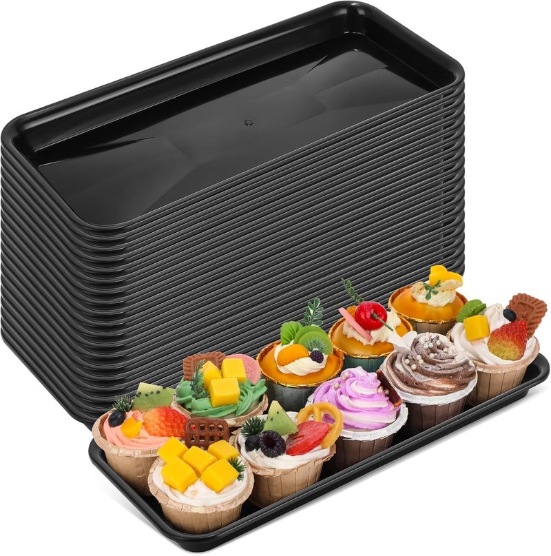 Ziliny 20 Pcs Serving Platters 14 x 6 Inch Rectangle Serving Trays Reusable Food Tray Dishes Dessert Trays Plastic Plates for Wedding Home Table Thanksgiving Christmas Party(Black) - Image 1