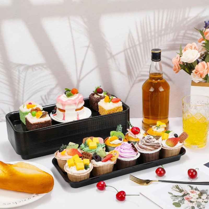 Ziliny 20 Pcs Serving Platters 14 x 6 Inch Rectangle Serving Trays Reusable Food Tray Dishes Dessert Trays Plastic Plates for Wedding Home Table Thanksgiving Christmas Party(Black) - Image 3
