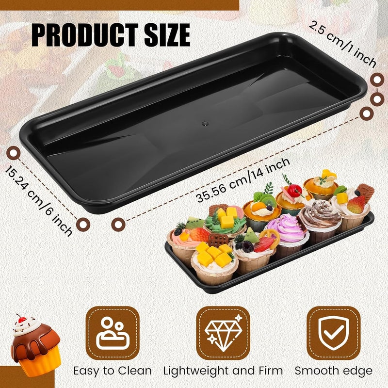 Ziliny 20 Pcs Serving Platters 14 x 6 Inch Rectangle Serving Trays Reusable Food Tray Dishes Dessert Trays Plastic Plates for Wedding Home Table Thanksgiving Christmas Party(Black) - Image 2