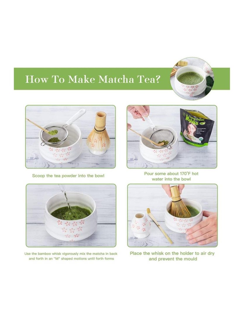 Bluejw مجموعة خفاقة الماتشا المكونة من 4 قطع من أرابيست، مجموعة خفاقة ووعاء الماتشا، مجموعة أدوات الماتشا اليابانية، خفاقة الماتشا المنزلية مع مغرفة تقليدية ووعاء سيراميك، مجموعة مثالية لتحضير الماتشا التقليدي - Image 2