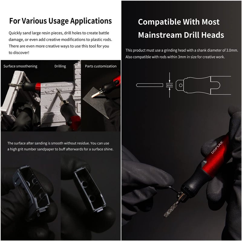 ANSAI قلم صنفرة كهربائي محمول بشحن USB للهوايات، صنفرة، تلميع، حفر، نقش، حفر، حرف يدوية (قلم صنفرة ES-P) - Image 5