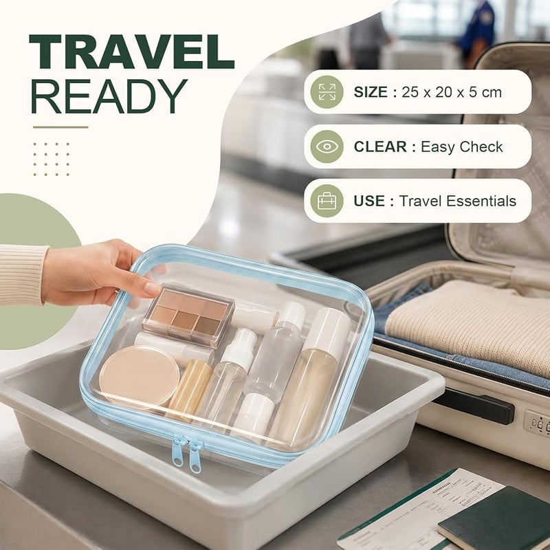 Bribay 6 Pack Clear Hard Shell Zipper Cases,Cosmetic Bag Transparent Travel Organizer Pouches for Makeup Toiletries Electronics Pencil Storage Toy Organizers Diaper Bag & Home Use(Blue:2L+2M+2S) - Image 3