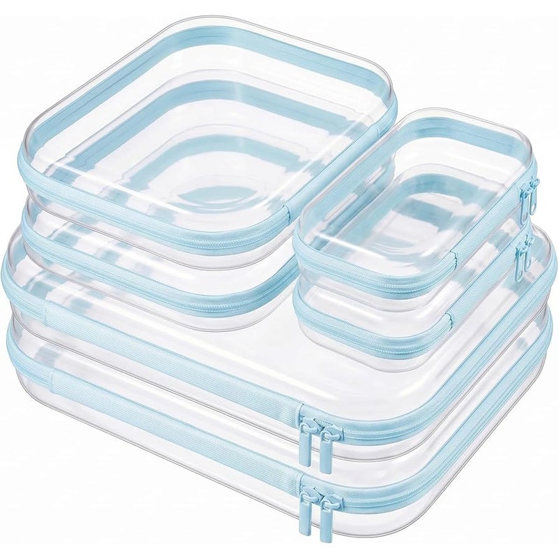 Bribay 6 Pack Clear Hard Shell Zipper Cases,Cosmetic Bag Transparent Travel Organizer Pouches for Makeup Toiletries Electronics Pencil Storage Toy Organizers Diaper Bag & Home Use(Blue:2L+2M+2S) - Image 1