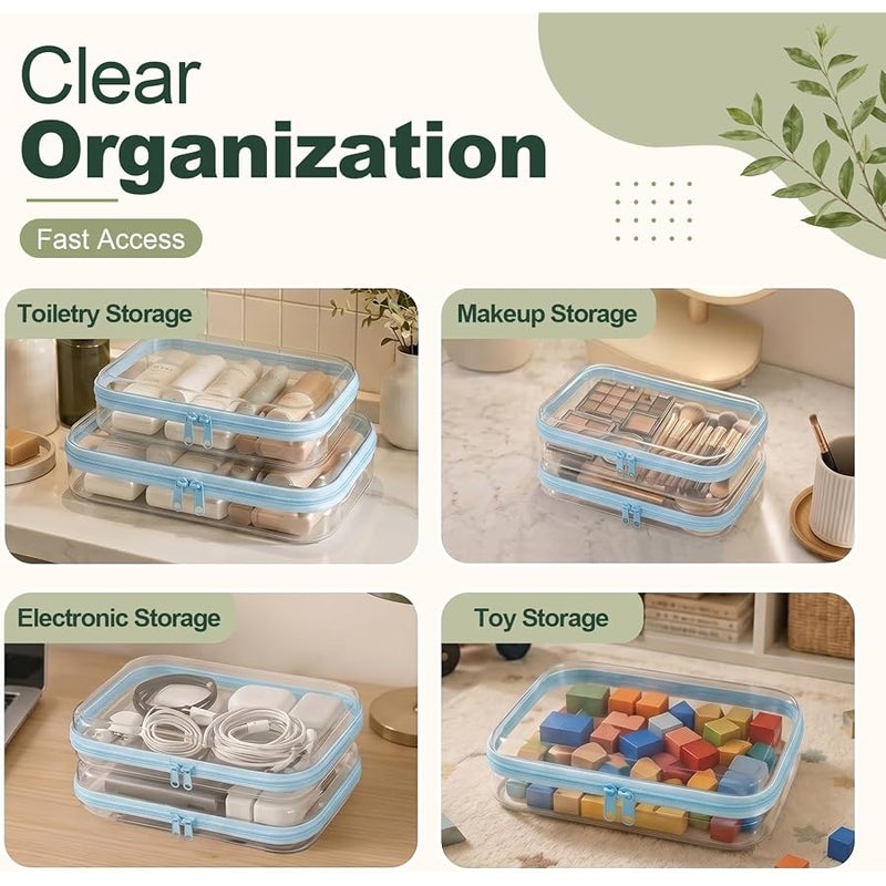 Bribay 6 Pack Clear Hard Shell Zipper Cases,Cosmetic Bag Transparent Travel Organizer Pouches for Makeup Toiletries Electronics Pencil Storage Toy Organizers Diaper Bag & Home Use(Blue:2L+2M+2S) - Image 4