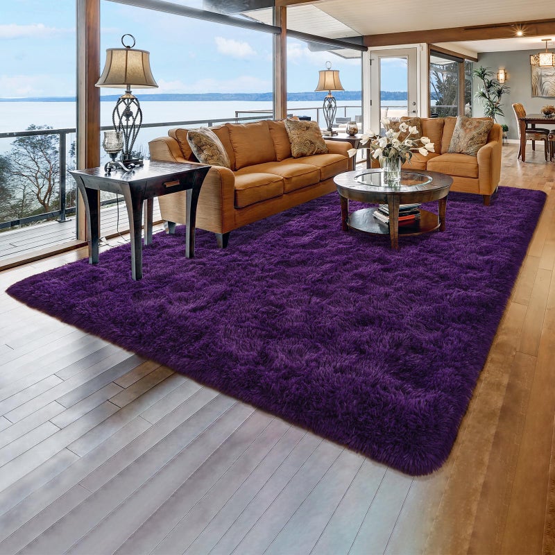 Rtizon Shag Area Rug for Bedroom 6x9 Feet Fluffy Rugs for Living Room Plush Carpet with NonSlip Bottom for Office Girls Boys Bed Bedside Nursery Room Dark Purple