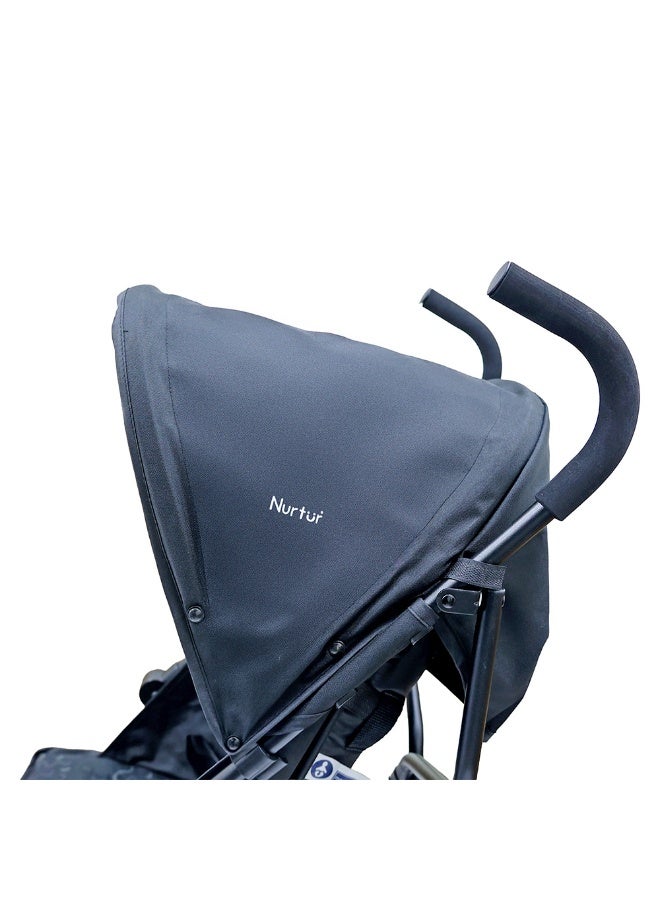Nurtur Leo Travel Lightweight Stroller Pro – Compact Fold, Adjustable and removable Sun Canopy, Portable Buggy for Toddlers 6-36 Months, Easy Fold, Shopping Basket, 5 point Harness, Padded seat & Backrest, Swivel front wheels with lock  - Black - Image 4