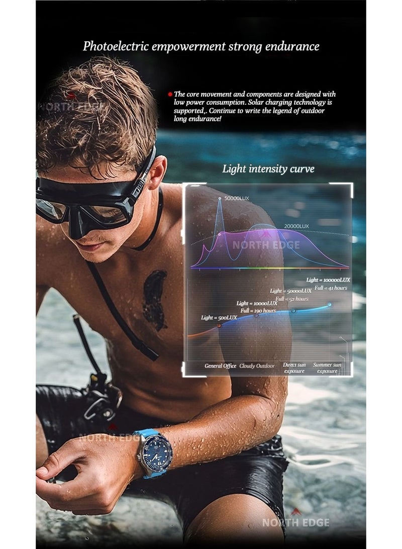 NORTH EDGE Men's Solar-powered Dive Titanium Alloy Case 300-meter Waterproof Ultra-long Battery Life Solar Watch - Image 5