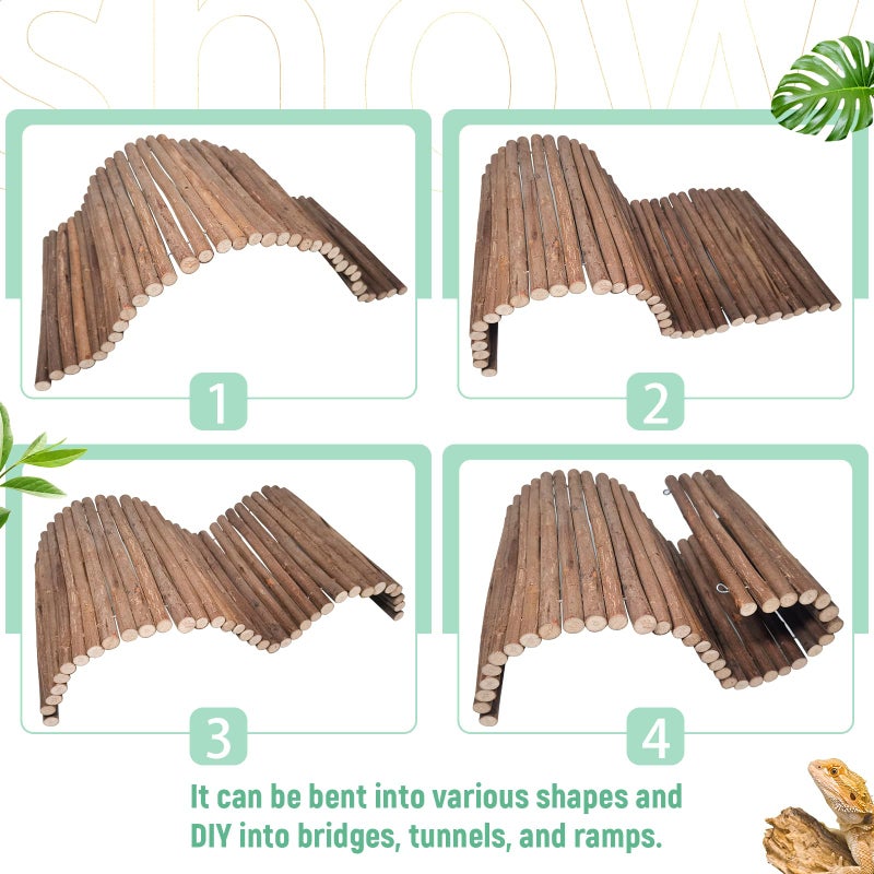 AGGQQA Reptile Hide Bearded Dragon Tank Accessories Large Climbing Wooden Bridge Hideout Tortoise Basking Platform Ramp Decor for Snake Lizard Ball Python Tortoise Leopard Gecko - Image 2