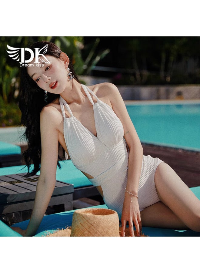 Dk Women's Swimsuit, 2025 New Style Halter Neck One-piece Dress, Slimming Effect, Elegant Korean Hot Spring Swimwear, Size L - Image 2
