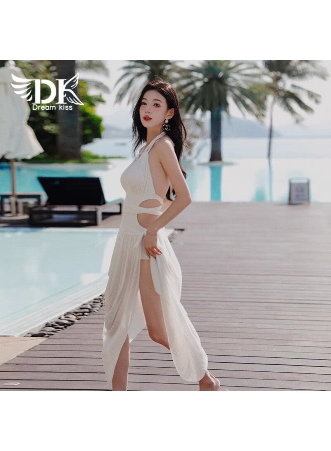 Dk Women's Swimsuit, 2025 New Style Halter Neck One-piece Dress, Slimming Effect, Elegant Korean Hot Spring Swimwear, Size L - Image 1