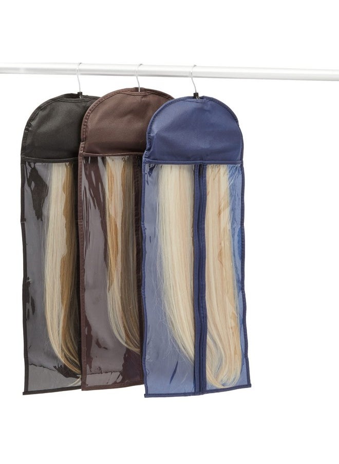 Glamlily - 3Pack Hair Extension Holder And Hanger 25.5Inch Wig Storage Bag For Travel Fits Hair Extensions Up To 24 Inches Long With Soft Slipresistant Locking Hangar Grip (3 Colors) - Image 1