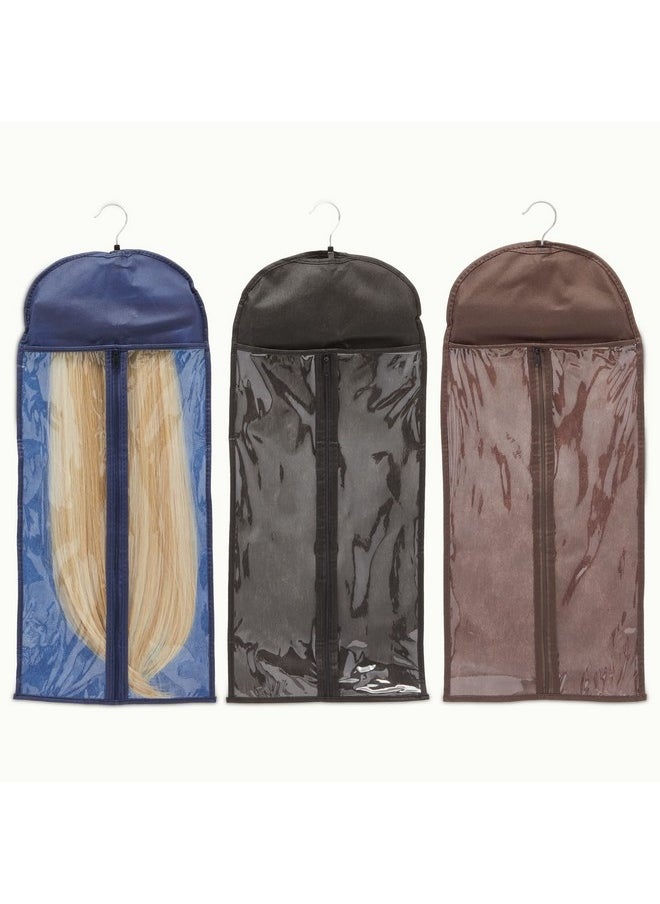 Glamlily - 3Pack Hair Extension Holder And Hanger 25.5Inch Wig Storage Bag For Travel Fits Hair Extensions Up To 24 Inches Long With Soft Slipresistant Locking Hangar Grip (3 Colors) - Image 1