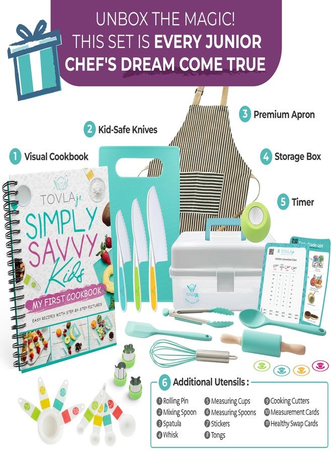 TOVLA JR Kids Real Cooking and Baking Ultimate Gift Set | Montessori Kid-Safe Knives, Apron, Visual Cookbook, Timer, Storage Case & Tools | Premium Christmas & Birthday Gift for Girls & Boys - Image 2