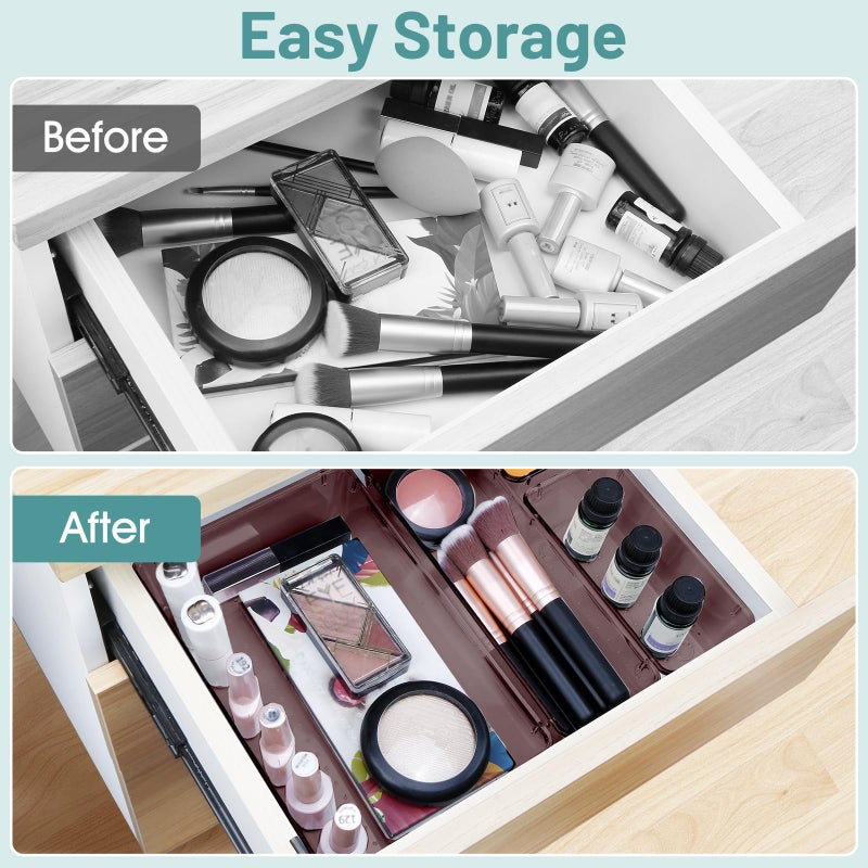 WOWBOX 25 PCS Plastic Drawer Organizer Set, 4 Sizes Desk Drawer Divider Organizers and Storage Bins for Makeup, Jewelry, Gadgets for Kitchen, Bedroom, Bathroom, Office, Clear Brown - Image 4