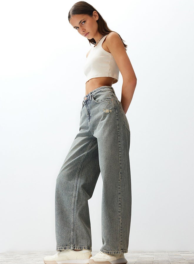 trendyol Blue Pale Effect Vintage Low Waist Wide Leg - Image 5