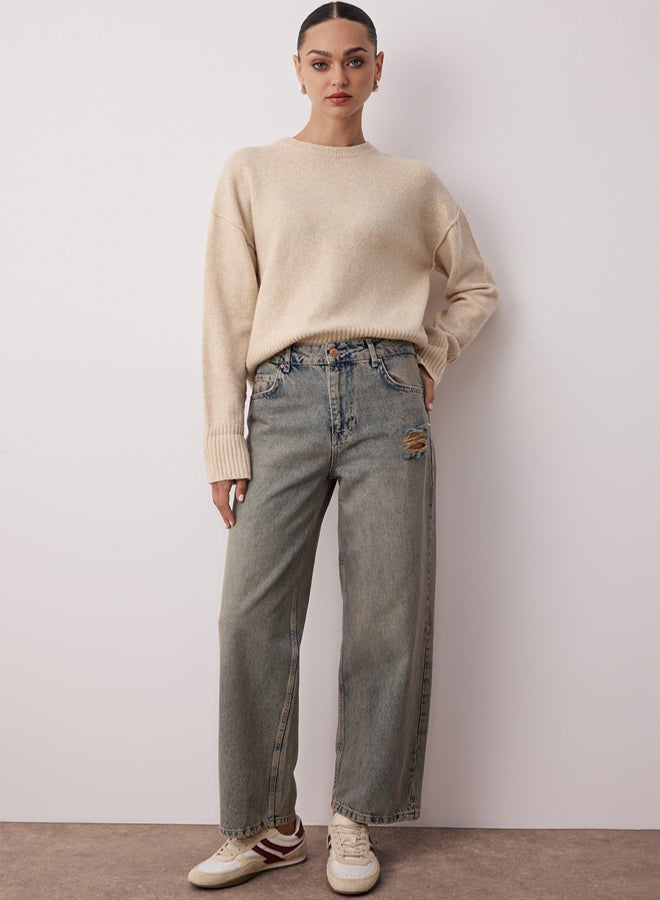 trendyol Blue Pale Effect Vintage Low Waist Wide Leg - Image 2