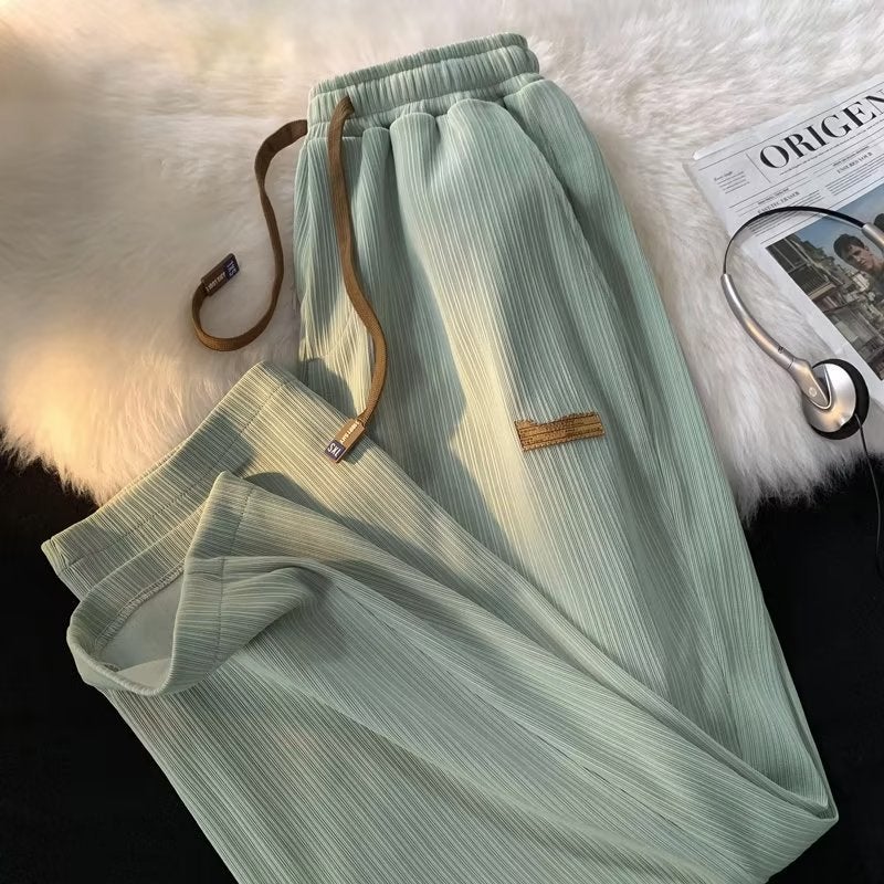 2023 Ice Silk Pants Men And Women Students Loose Straight Wide Leg Korean Fashion Brand All-Match Casual Trousers - Image 1
