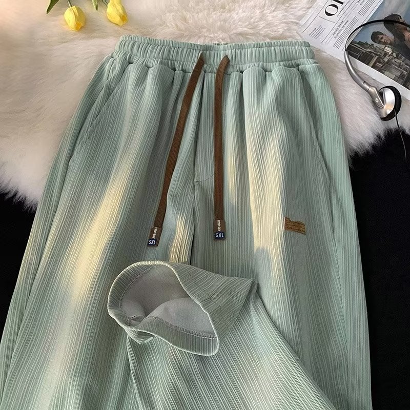 2023 Ice Silk Pants Men And Women Students Loose Straight Wide Leg Korean Fashion Brand All-Match Casual Trousers - Image 5