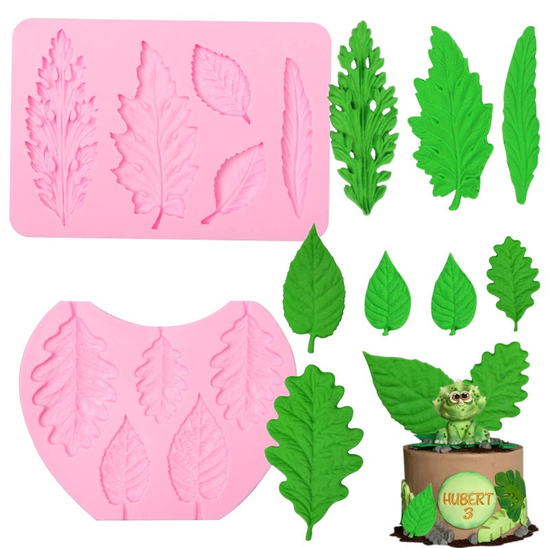 Xcake Lcook Blackberry Leaf Silicone Chocolate Molds  Fern Oak Fondant Leaf Mold  for Birthday Cake Decoration  Baby Shower  Wedding Cupcake Topper Candy Polymer Clay  2 Pcs - Image 1