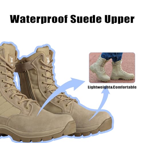 LUDEY Lightweight Military Tactical Boots for Men Durable YKK Side Zipper Police Army Combat Jungle Breathable Comfortable Duty Boots Tan 7US - Image 2