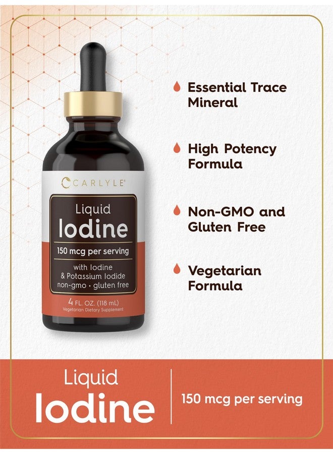 Carlyle قطرات اليود السائلة كارلايل 4 أونصة سائلة | 150 ميكروغرام | مكمل اليود ويديد البوتاسيوم | صبغة سائلة نباتية | خالية من الكائنات المعدلة وراثيًا وخالية من الغلوتين - Image 4