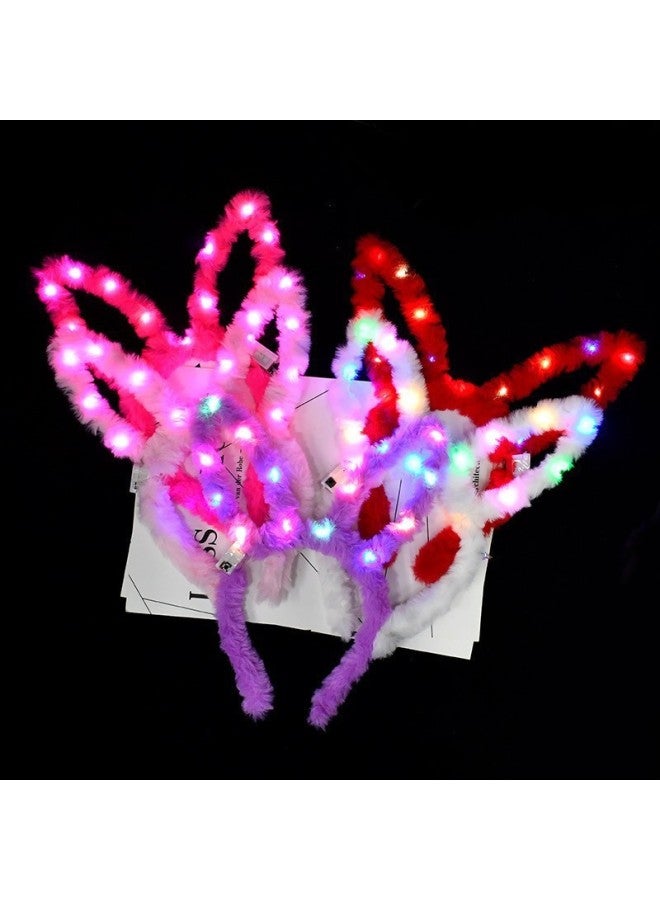 Lengthened 14 Lights Luminous Plush Rabbit Ears Luminous Hairband Luminous Cat Ears Hairband Stall Toys-Color:Luminous 14 Light Short-haired Rabbit Ears - Image 2