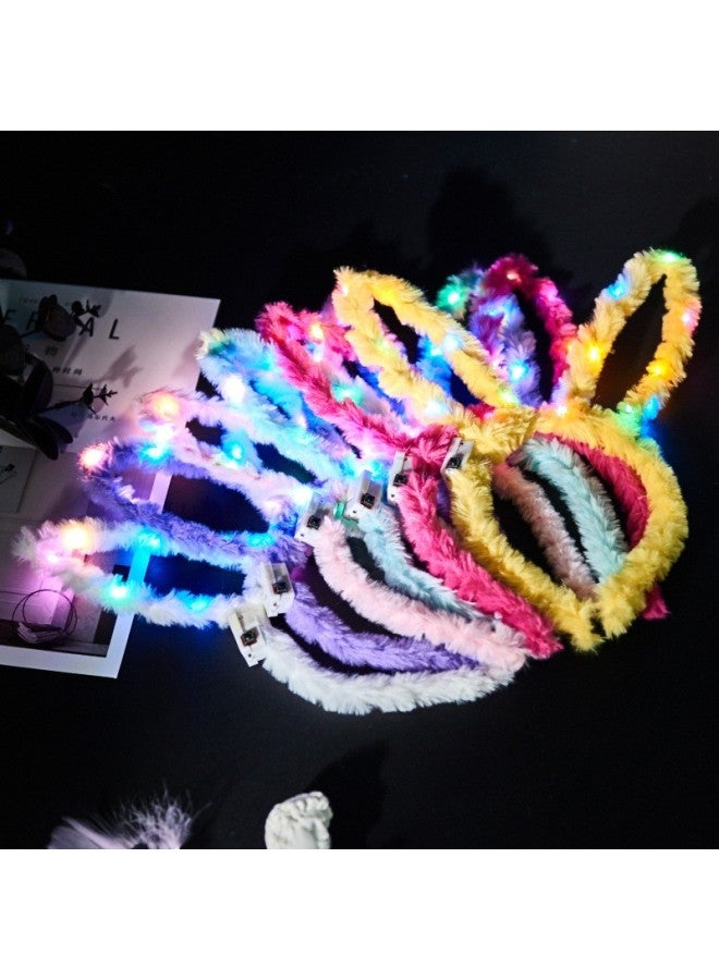 Lengthened 14 Lights Luminous Plush Rabbit Ears Luminous Hairband Luminous Cat Ears Hairband Stall Toys-Color:Luminous 14 Light Short-haired Rabbit Ears - Image 5