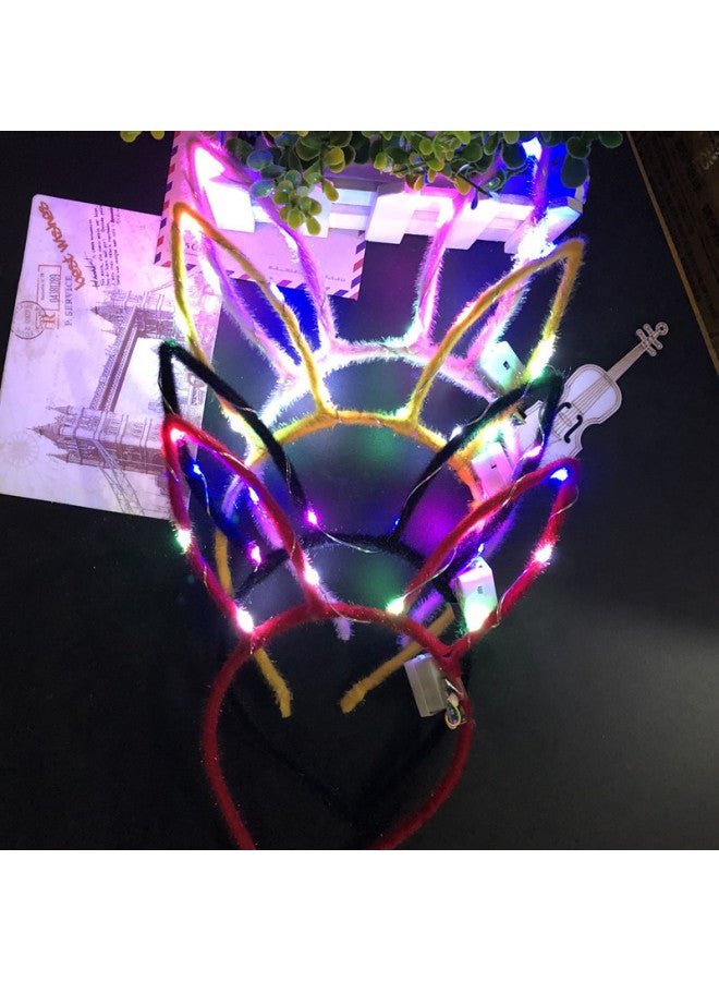Lengthened 14 Lights Luminous Plush Rabbit Ears Luminous Hairband Luminous Cat Ears Hairband Stall Toys-Color:Luminous 14 Light Short-haired Rabbit Ears - Image 1