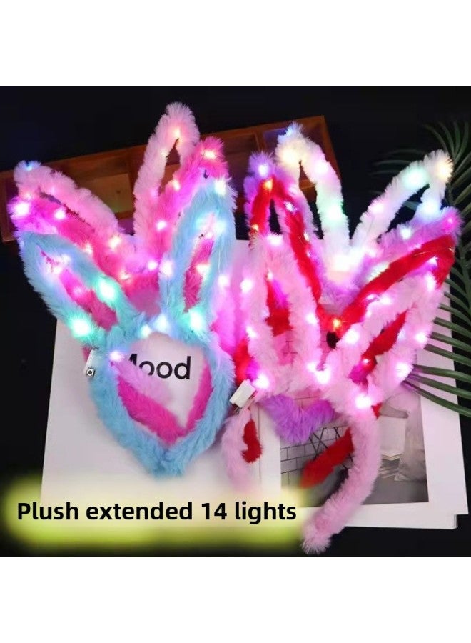 Lengthened 14 Lights Luminous Plush Rabbit Ears Luminous Hairband Luminous Cat Ears Hairband Stall Toys-Color:Luminous 14 Light Short-haired Rabbit Ears - Image 4
