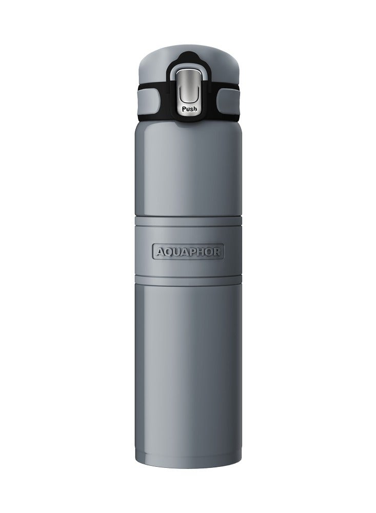 Aquaphor Double Wall Stainless Steel Thermo Bottle, 480ml Insulated Water Bottle, Keeps Drinks Hot or Cold up to 6 Hours, Leak-Proof Lid, Non-Slip Silicone Finish, Durable Travel Flask for Office, Gym & Outdoor Use (Grey) - Image 1