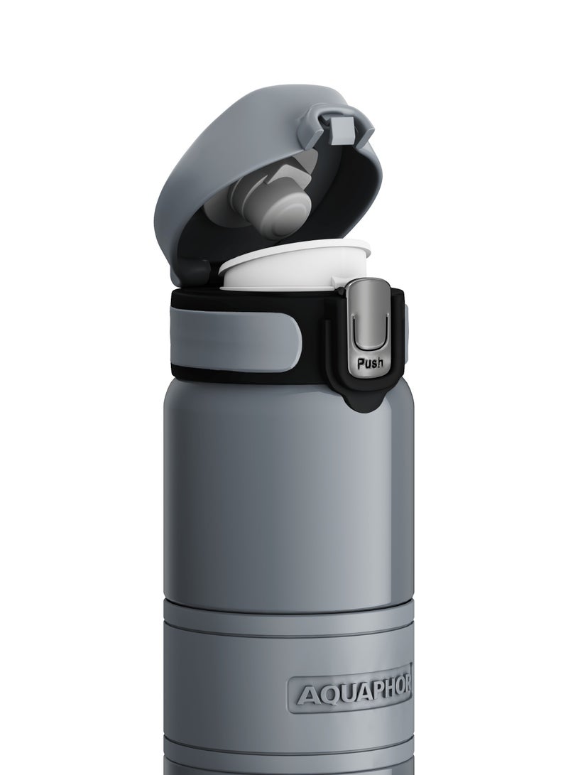 Aquaphor Double Wall Stainless Steel Thermo Bottle, 480ml Insulated Water Bottle, Keeps Drinks Hot or Cold up to 6 Hours, Leak-Proof Lid, Non-Slip Silicone Finish, Durable Travel Flask for Office, Gym & Outdoor Use (Grey) - Image 2