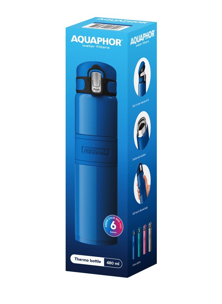 Aquaphor Double Wall Stainless Steel Thermo Bottle, 480ml Insulated Water Bottle, Keeps Drinks Hot or Cold up to 6 Hours, Leak-Proof Lid, Non-Slip Silicone Finish, Durable Travel Flask for Office, Gym & Outdoor Use (Grey) - Image 4