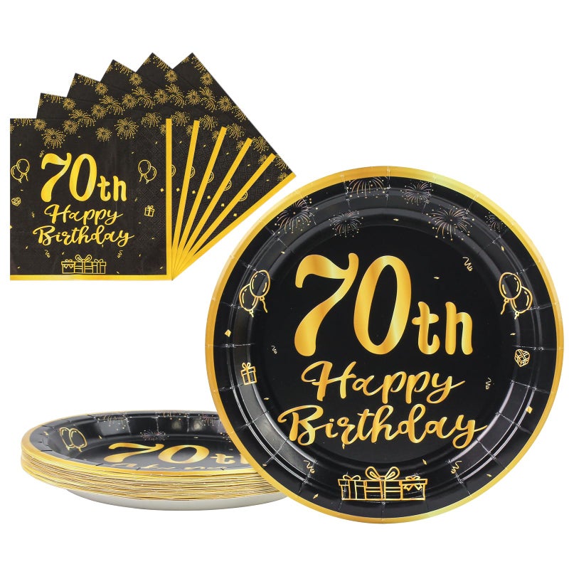 LDFDRT أطباق ومناشف حفلات عيد الميلاد LDFDRT 70th 50 قطعة 9" باللون الأسود لزينة حفلات عيد الميلاد - Image 1