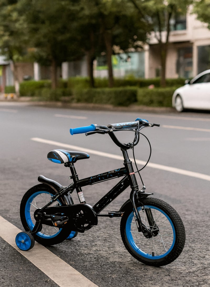 متجر 7 سيكل أطفال مقاس 14 إنش – دراجة هوائية رياضية لون أسود وأزرق مع عجلات مساندة – مناسبة للأولاد والبنات للتعلم واللعب - Image 4