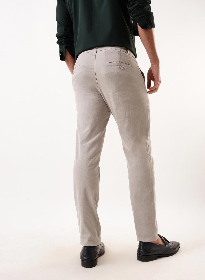 Dennis Lingo Men'S Light Grey 100% Cotton Solid Pattern Chinos Straight Fit Trouser - Image 5