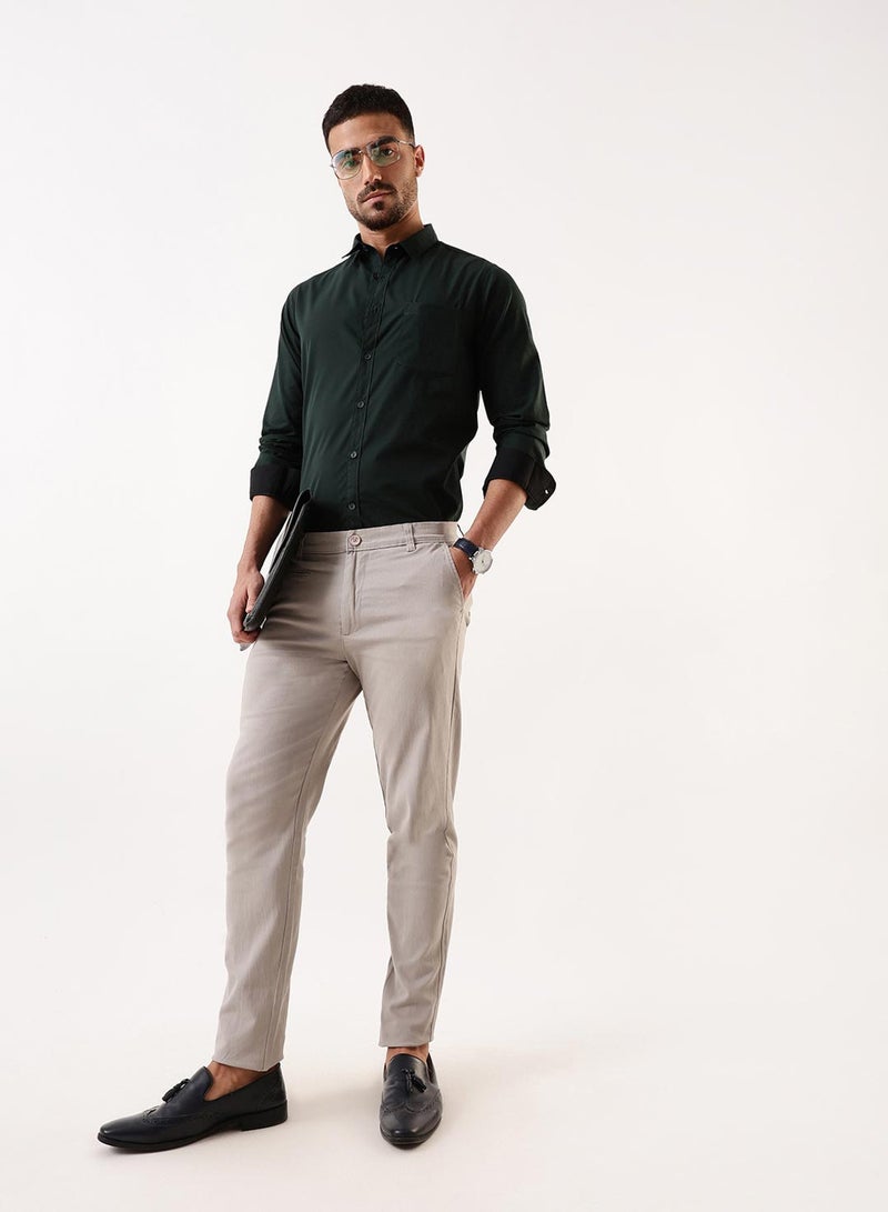Dennis Lingo Men'S Light Grey 100% Cotton Solid Pattern Chinos Straight Fit Trouser - Image 1