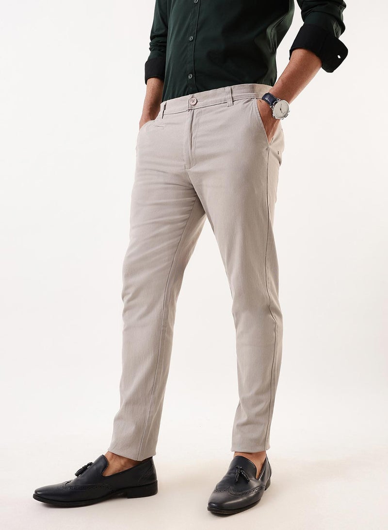 Dennis Lingo Men'S Light Grey 100% Cotton Solid Pattern Chinos Straight Fit Trouser - Image 3