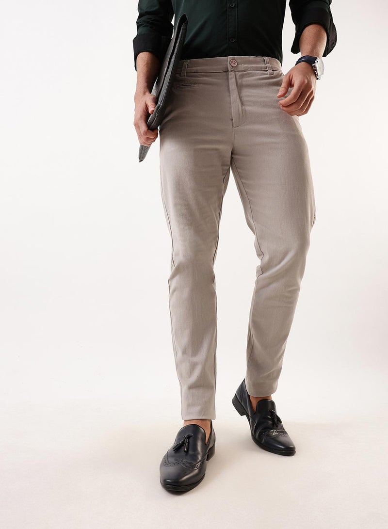 Dennis Lingo Men'S Light Grey 100% Cotton Solid Pattern Chinos Straight Fit Trouser - Image 2