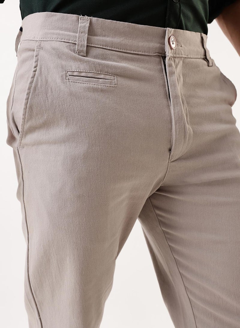 Dennis Lingo Men'S Light Grey 100% Cotton Solid Pattern Chinos Straight Fit Trouser - Image 4