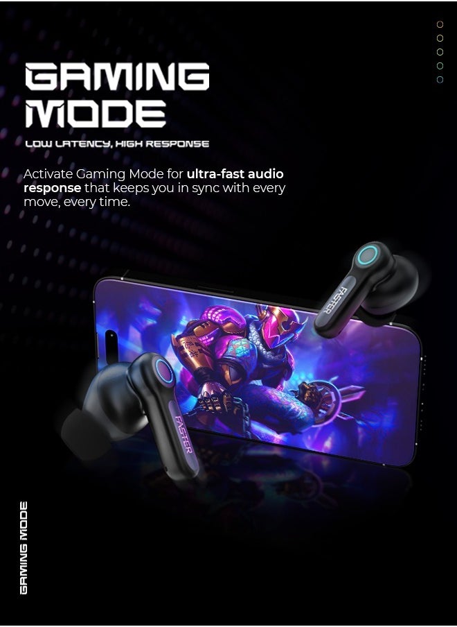 Faster NEONIX FBT 460 Wireless Earbuds, Bluetooth 5.3, ENC/ANC Noise Canceling, Dual Mic, 13mm Bass Driver, 6H Playback, Game Mode, IPX4, Type-C Fast Charging, Auto Pair, Android/iOS, 500mAh Case (Carbon Black)  - Image 2
