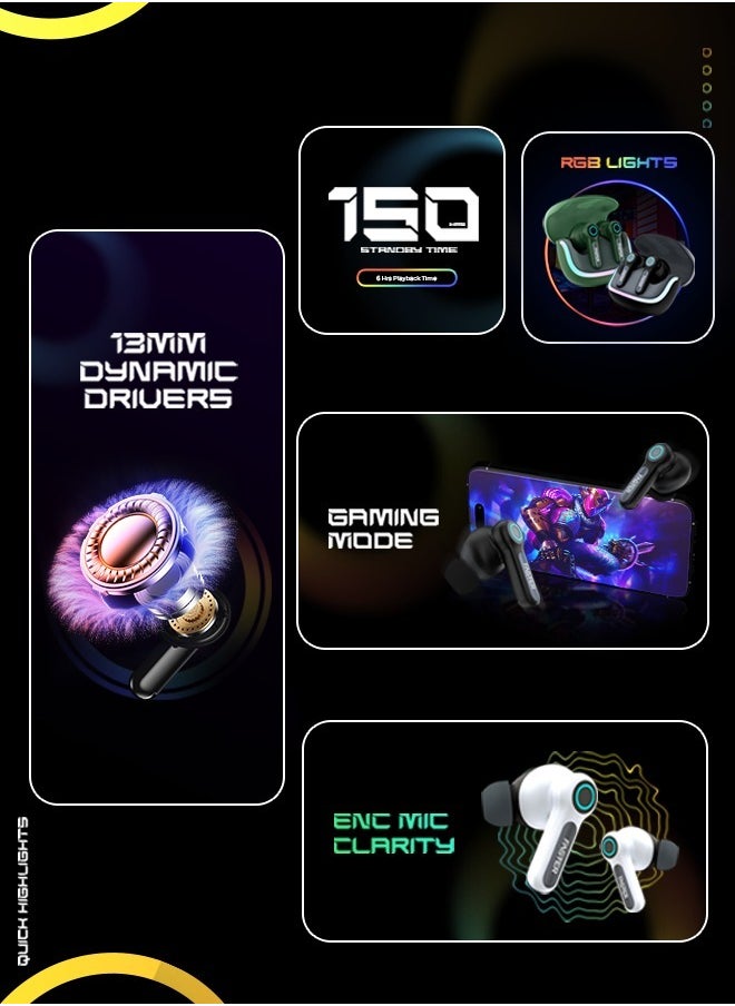 Faster NEONIX FBT 460 Wireless Earbuds, Bluetooth 5.3, ENC/ANC Noise Canceling, Dual Mic, 13mm Bass Driver, 6H Playback, Game Mode, IPX4, Type-C Fast Charging, Auto Pair, Android/iOS, 500mAh Case (Carbon Black)  - Image 4