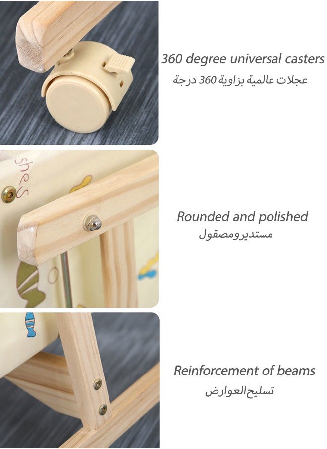 oldlaiben Baby Cribs, Solid Wood Cradles, Small Cradles, Portable Newborn Infant Baby Sleepe, I-Beam Cradles With Casters, Mosquito Net Not Included（Light Yellow）  - Image 3