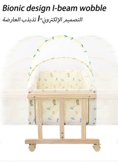 oldlaiben Baby Cribs, Solid Wood Cradles, Small Cradles, Portable Newborn Infant Baby Sleepe, I-Beam Cradles With Casters, Mosquito Net Not Included（Light Yellow）  - Image 5
