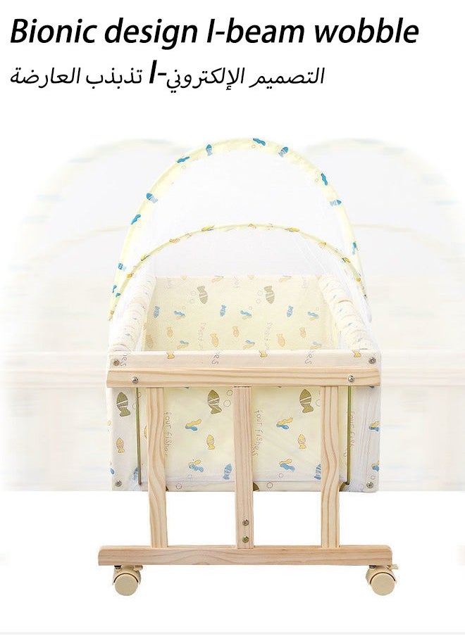 oldlaiben Baby Cribs, Solid Wood Cradles, Small Cradles, Portable Newborn Infant Baby Sleepe, I-Beam Cradles With Casters, Mosquito Net Not Included（Light Yellow）  - Image 5