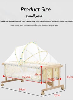 oldlaiben Baby Cribs, Solid Wood Cradles, Small Cradles, Portable Newborn Infant Baby Sleepe, I-Beam Cradles With Casters, Mosquito Net Not Included（Light Yellow）  - Image 2