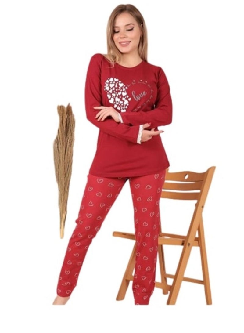 MANIKAN MANIKAN -Women's pajama set with long pants in a heart print - Image 1